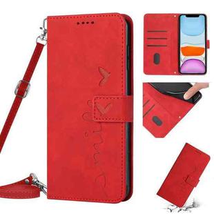 For iPhone 11 Skin Feel Heart Pattern Leather Phone Case With Lanyard (Red)