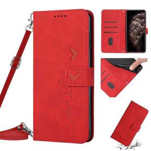 For iPhone 11 Pro Max Skin Feel Heart Pattern Leather Phone Case With Lanyard (Red)