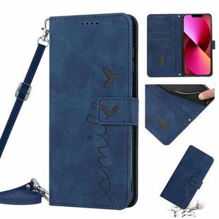 For iPhone 13 Skin Feel Heart Pattern Leather Phone Case With Lanyard(Blue)