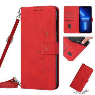 For iPhone 13 Pro Max Skin Feel Heart Pattern Leather Phone Case With Lanyard (Red)