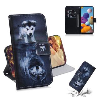 For Galaxy A21 3D Colored Drawing Horizontal Flip Leather Case with Holder & Card Slot & Wallet(Wolf and Dog)