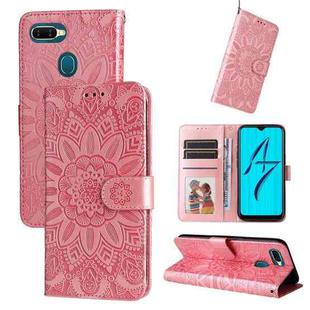 For OPPO A7 / A5s Embossed Sunflower Leather Phone Case(Rose Gold)