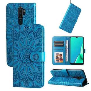 For OPPO A9 / A5 2020 Embossed Sunflower Leather Phone Case(Blue)