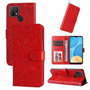 For OPPO A15 / A16K / A16e Embossed Sunflower Leather Phone Case(Red)