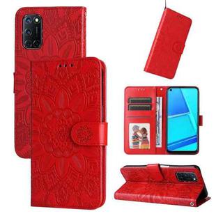 For OPPO A52 / A72 / A92 Embossed Sunflower Leather Phone Case(Red)