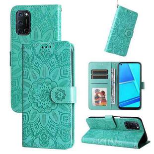 For OPPO A52 / A72 / A92 Embossed Sunflower Leather Phone Case(Green)