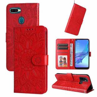 For OPPO A53 / A53s / A33 / A32 Embossed Sunflower Leather Phone Case(Red)