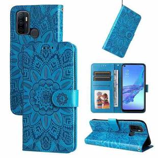 For OPPO A53 / A53s / A33 / A32 Embossed Sunflower Leather Phone Case(Blue)