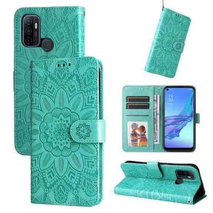 For OPPO A53 / A53s / A33 / A32 Embossed Sunflower Leather Phone Case(Green)