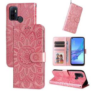 For OPPO A53 / A53s / A33 / A32 Embossed Sunflower Leather Phone Case(Rose Gold)