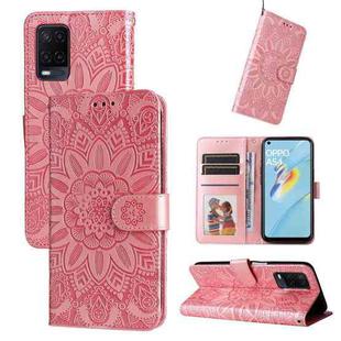 For OPPO A54 4G / A16 / A16s / A55 4G Embossed Sunflower Leather Phone Case(Rose Gold)