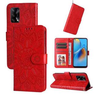 For OPPO A74 4G / F19 4G / A95 4G Embossed Sunflower Leather Phone Case(Red)