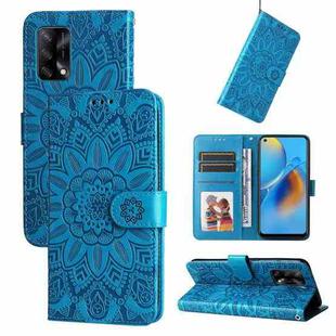 For OPPO A74 4G / F19 4G / A95 4G Embossed Sunflower Leather Phone Case(Blue)