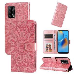 For OPPO A74 4G / F19 4G / A95 4G Embossed Sunflower Leather Phone Case(Rose Gold)