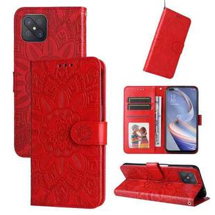 For OPPO A92s / Reno4 Z / A53 5G Embossed Sunflower Leather Phone Case(Red)