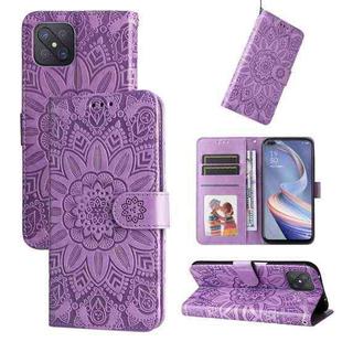For OPPO A92s / Reno4 Z / A53 5G Embossed Sunflower Leather Phone Case(Purple)