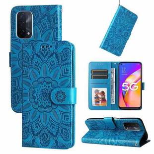 For OPPO A74 5G / A54 5G Embossed Sunflower Leather Phone Case(Blue)