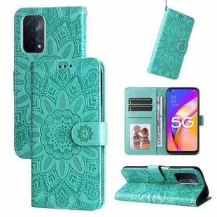 For OPPO A74 5G / A54 5G Embossed Sunflower Leather Phone Case(Green)