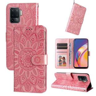 For OPPO A94 4G / F19 Pro / Reno5 F Embossed Sunflower Leather Phone Case(Rose Gold)