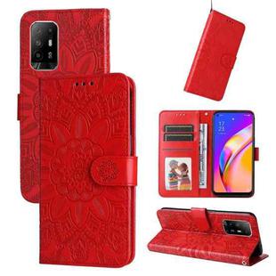 For OPPO A94 5G / A95 5G / F19 Pro+ Embossed Sunflower Leather Phone Case(Red)