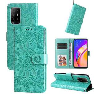 For OPPO A94 5G / A95 5G / F19 Pro+ Embossed Sunflower Leather Phone Case(Green)