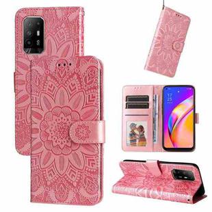 For OPPO A94 5G / A95 5G / F19 Pro+ Embossed Sunflower Leather Phone Case(Rose Gold)
