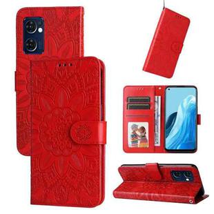For OPPO Find X5 Lite / Reno7 5G Global Embossed Sunflower Leather Phone Case(Red)