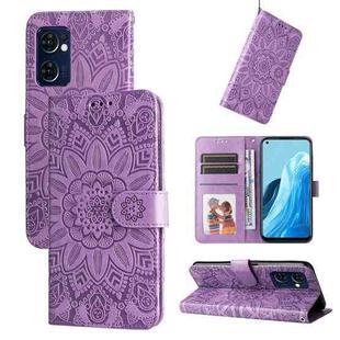 For OPPO Find X5 Lite / Reno7 5G Global Embossed Sunflower Leather Phone Case(Purple)