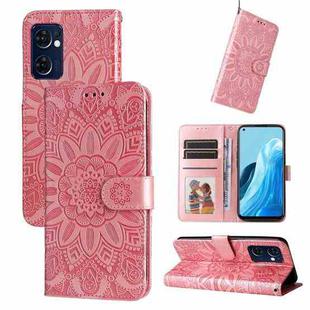 For OPPO Find X5 Lite / Reno7 5G Global Embossed Sunflower Leather Phone Case(Rose Gold)