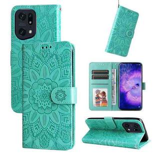 For OPPO Find X5 Embossed Sunflower Leather Phone Case(Green)