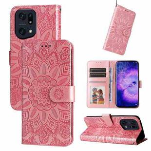 For OPPO Find X5 Embossed Sunflower Leather Phone Case(Rose Gold)