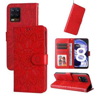 For OPPO Find X5 Pro Embossed Sunflower Leather Phone Case(Red)