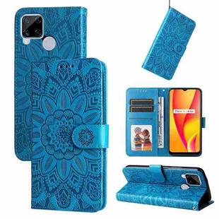 For OPPO Realme C15 / C12 / C25 Embossed Sunflower Leather Phone Case(Blue)