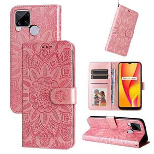 For OPPO Realme C15 / C12 / C25 Embossed Sunflower Leather Phone Case(Rose Gold)