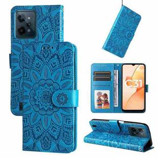 For OPPO Realme C31 Embossed Sunflower Leather Phone Case(Blue)