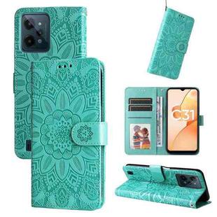 For OPPO Realme C31 Embossed Sunflower Leather Phone Case(Green)