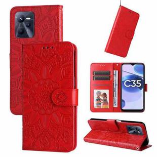 For OPPO Realme C35 4G / Narzo 50A Prime Embossed Sunflower Leather Phone Case(Red)