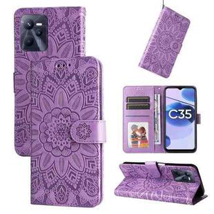 For OPPO Realme C35 4G / Narzo 50A Prime Embossed Sunflower Leather Phone Case(Purple)