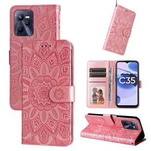 For OPPO Realme C35 4G / Narzo 50A Prime Embossed Sunflower Leather Phone Case(Rose Gold)