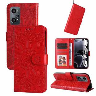 For OPPO Realme GT Neo2 Embossed Sunflower Leather Phone Case(Red)