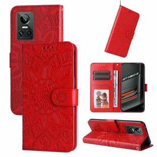 For OPPO Realme GT Neo3 Embossed Sunflower Leather Phone Case(Red)