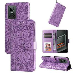 For OPPO Realme GT Neo3 Embossed Sunflower Leather Phone Case(Purple)