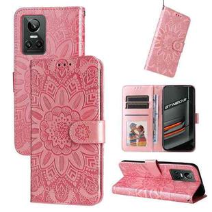 For OPPO Realme GT Neo3 Embossed Sunflower Leather Phone Case(Rose Gold)