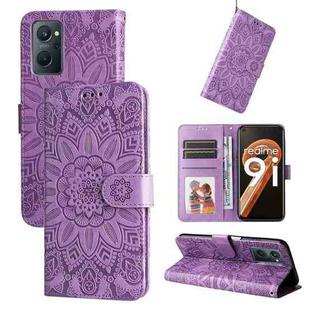 For OPPO Realme 9i / A36 4G / A76 4G Embossed Sunflower Leather Phone Case(Purple)