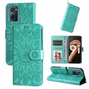 For OPPO Realme 9i / A36 4G / A76 4G Embossed Sunflower Leather Phone Case(Green)