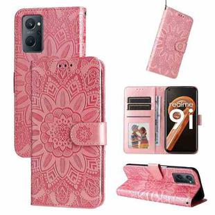 For OPPO Realme 9i / A36 4G / A76 4G Embossed Sunflower Leather Phone Case(Rose Gold)