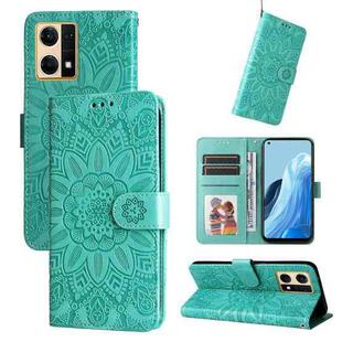 For OPPO Reno7 4G / F21 Pro Embossed Sunflower Leather Phone Case(Green)