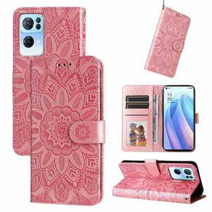 For OPPO Reno7 Pro 5G Embossed Sunflower Leather Phone Case(Rose Gold)