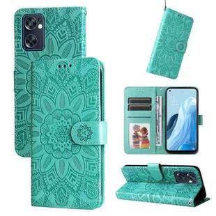 For OPPO Reno7 SE Embossed Sunflower Leather Phone Case(Green)