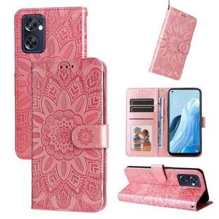 For OPPO Reno7 SE Embossed Sunflower Leather Phone Case(Rose Gold)